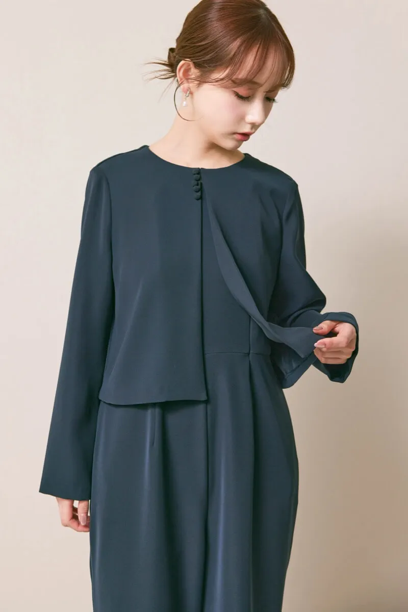 ネイビーのバックタックジャケットセットオールインワン