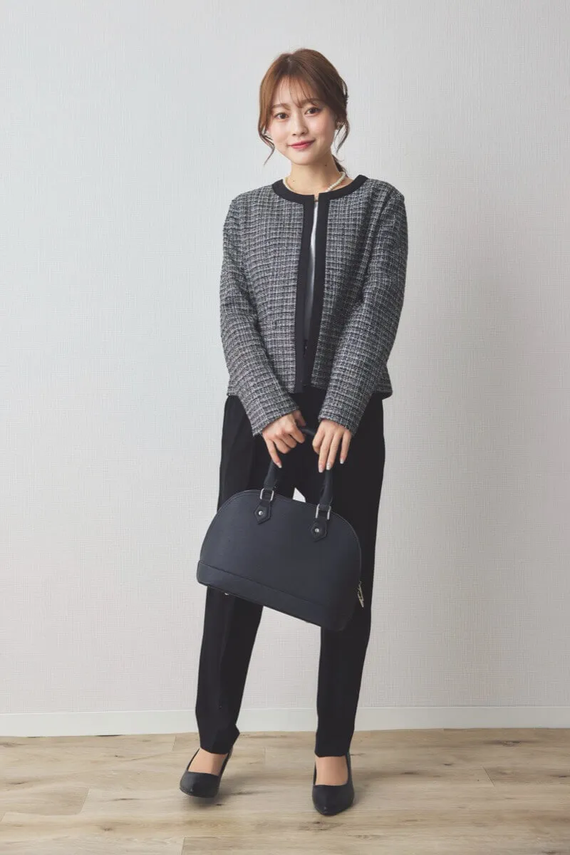 ブラックのツイードコンビテーパードパンツセレモニースーツセット