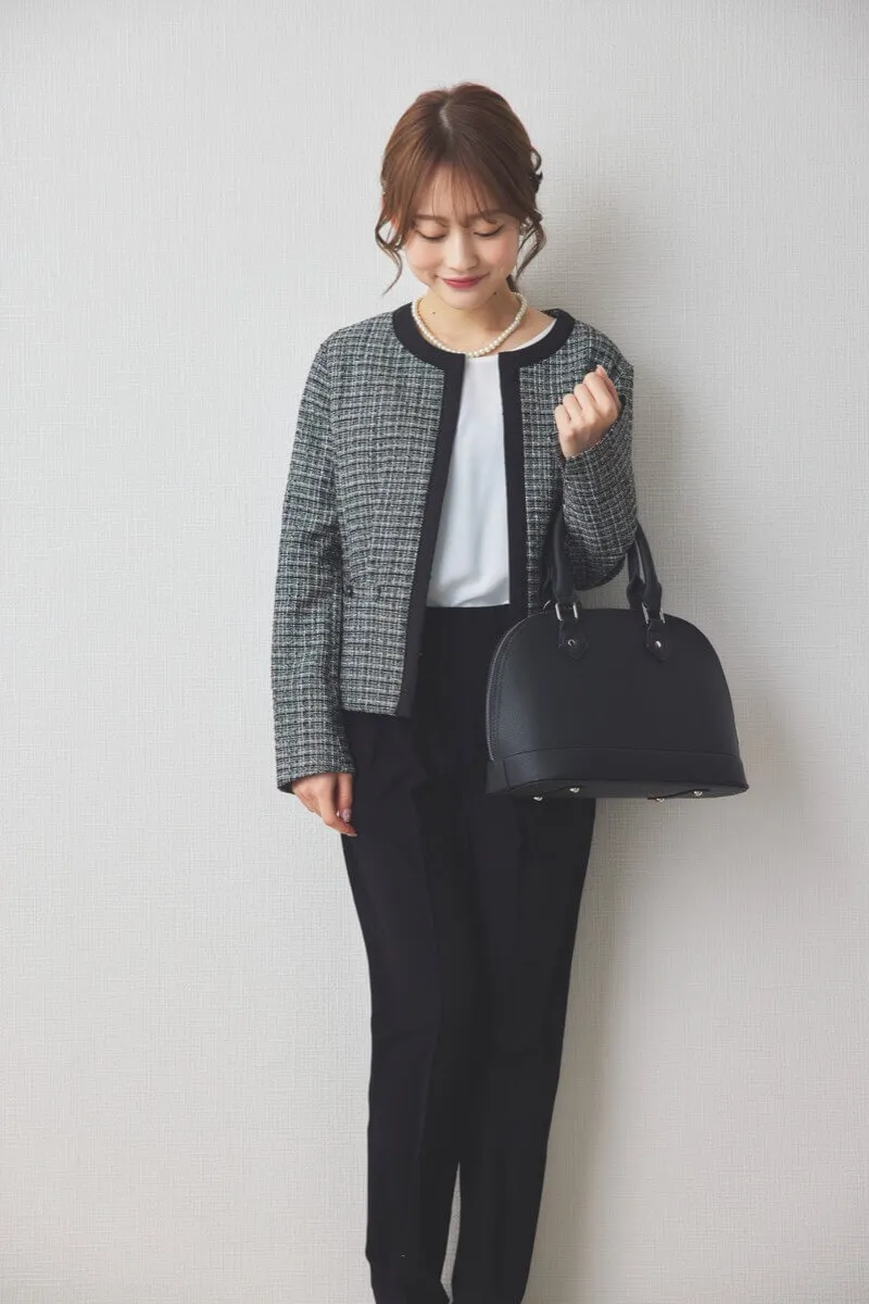 ブラックのツイードコンビテーパードパンツセレモニースーツセット