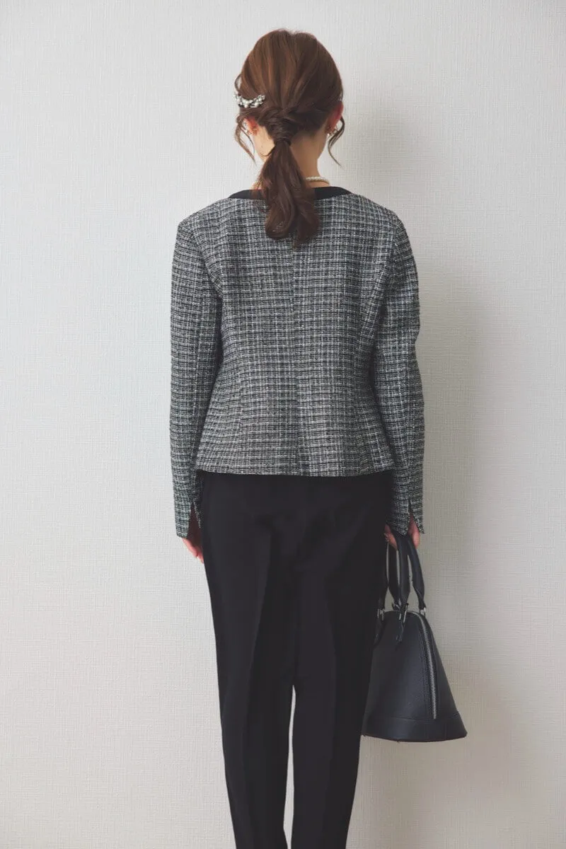 ブラックのツイードコンビテーパードパンツセレモニースーツセット