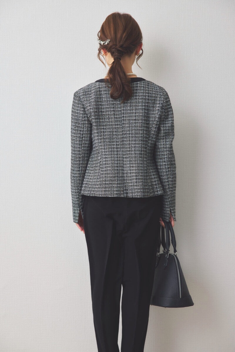 ブラックのツイードコンビテーパードパンツセレモニースーツセット