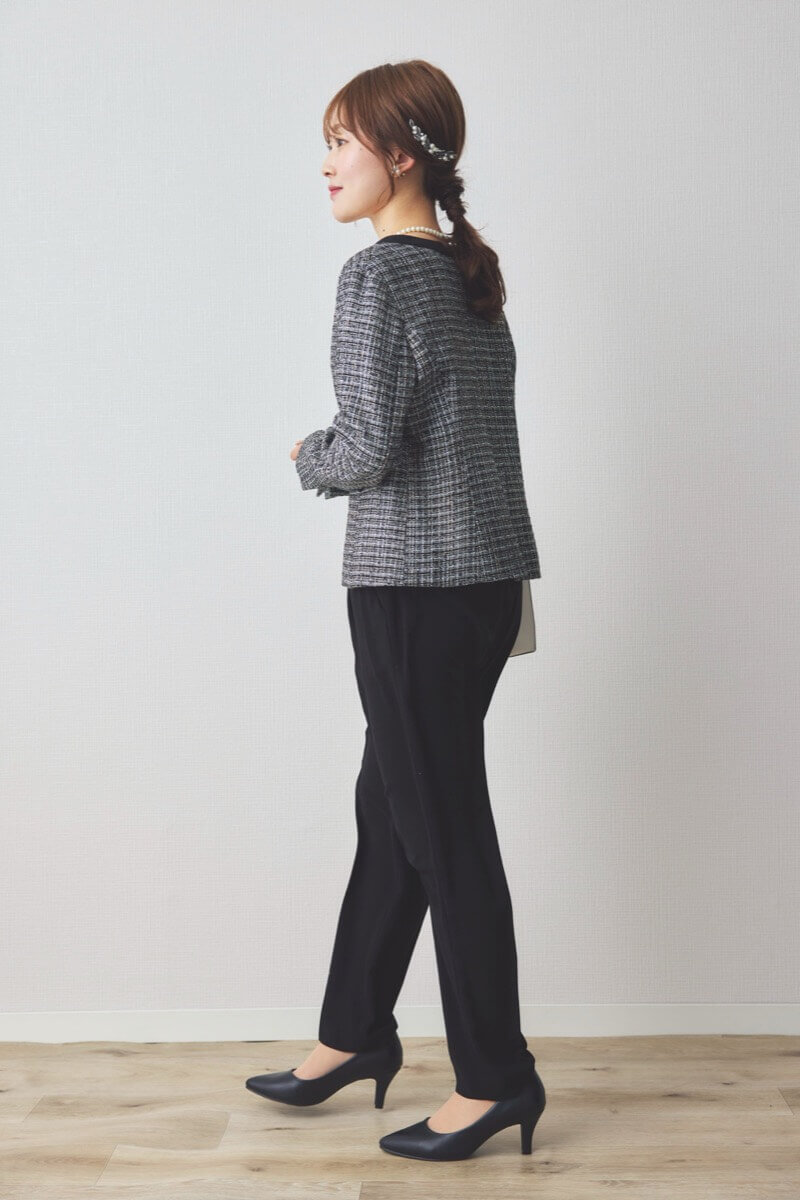 ブラックのツイードコンビテーパードパンツセレモニースーツセット