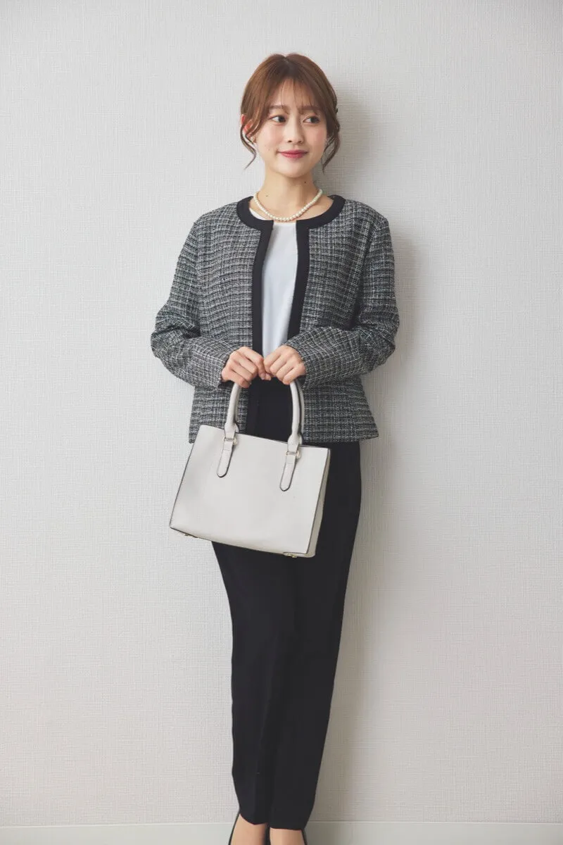 ブラックのツイードコンビテーパードパンツセレモニースーツセット