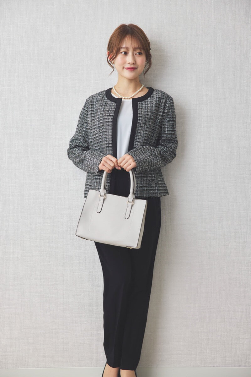 ブラックのツイードコンビテーパードパンツセレモニースーツセット