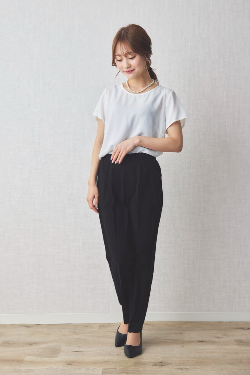 ブラックのツイードコンビテーパードパンツセレモニースーツセット