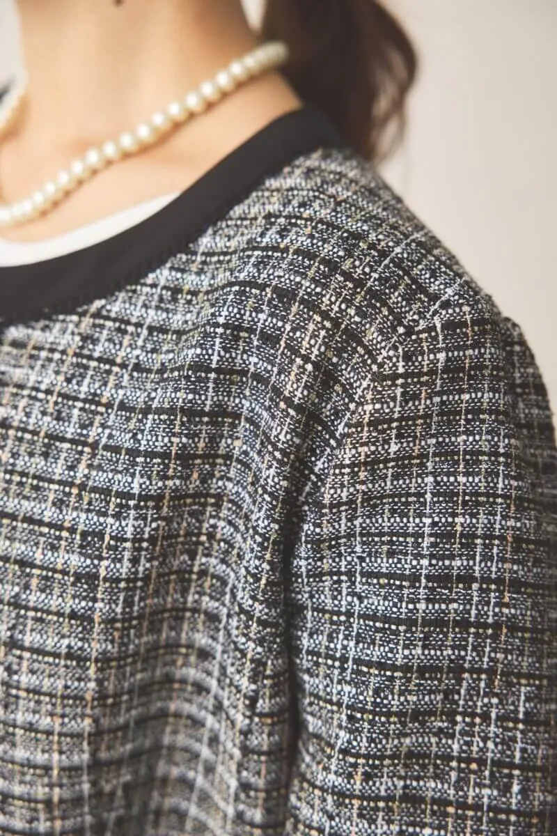 ブラックのツイードコンビテーパードパンツセレモニースーツセット