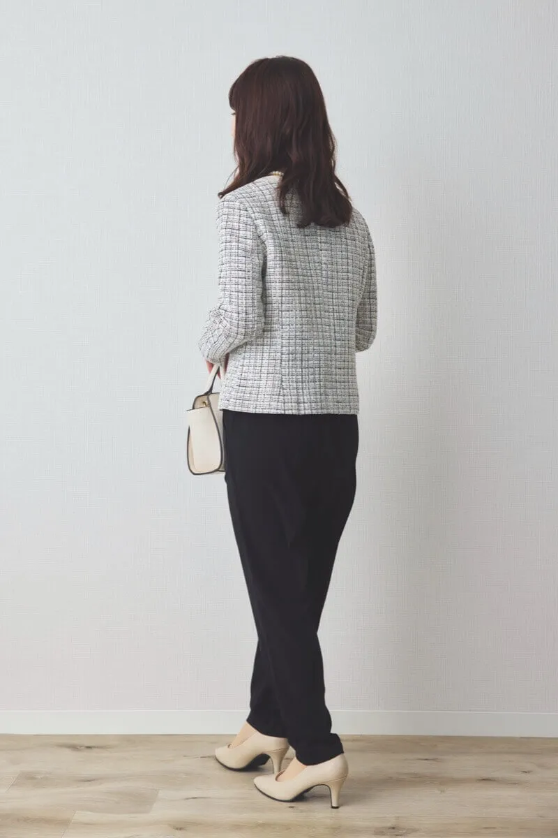 ホワイトのツイードコンビテーパードパンツセレモニースーツセット