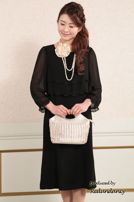 ブラックのウエスト薔薇レースフォーマルドレス