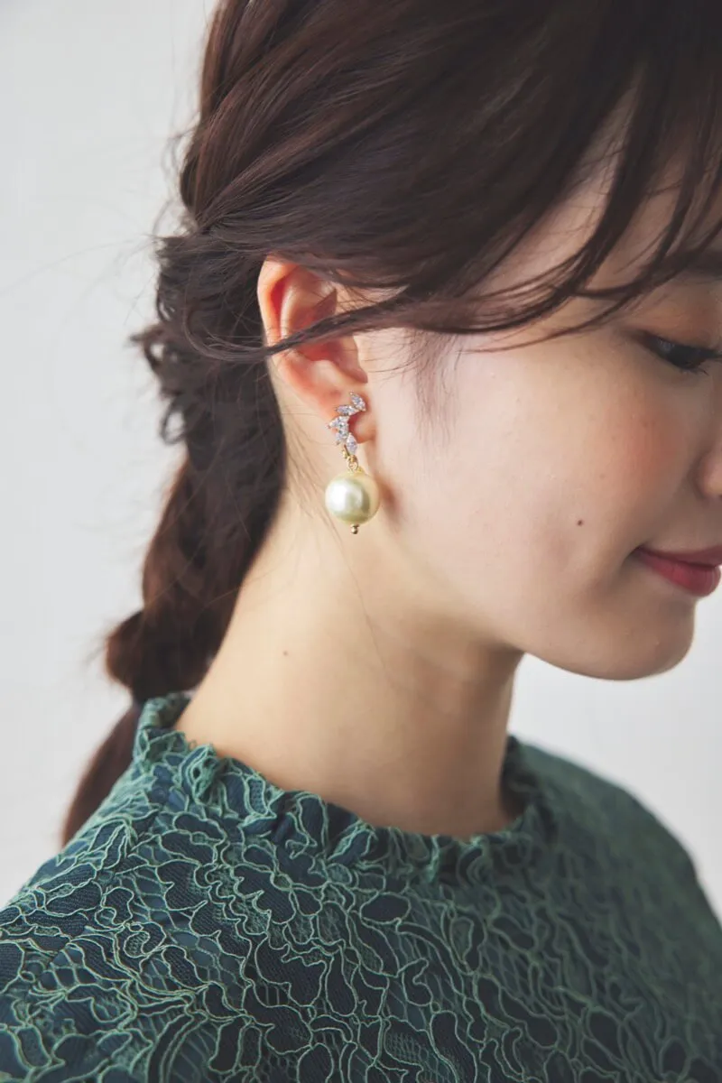 キュービックジルコニア×1粒パールのイヤリング