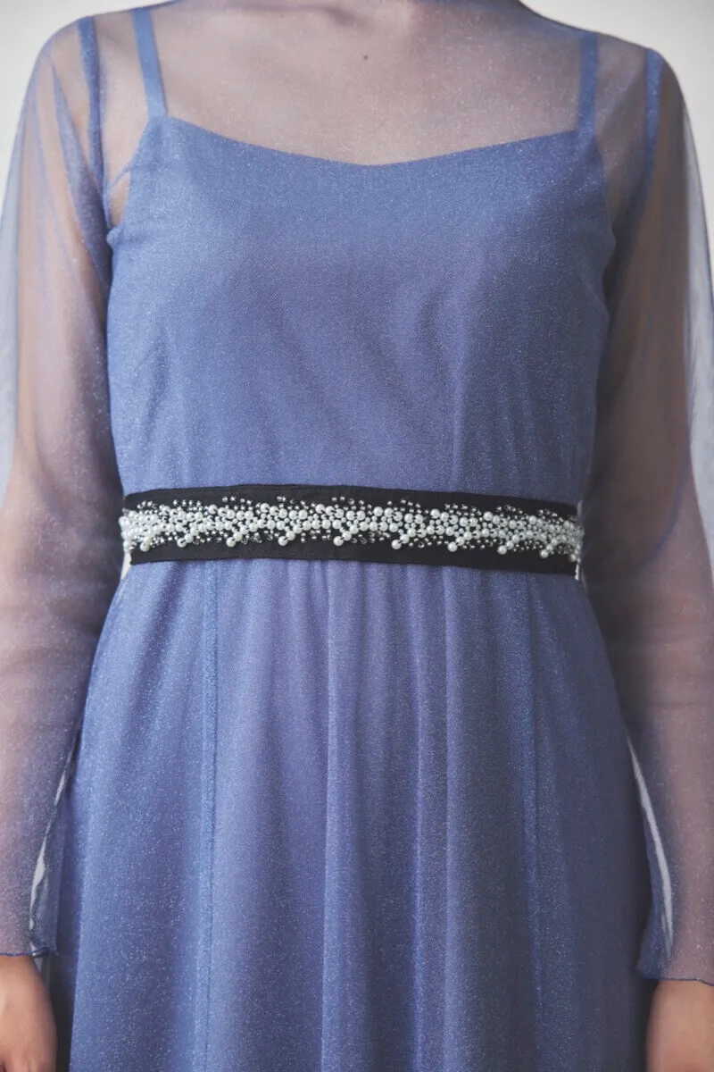 ブラックのパールビジューベルト