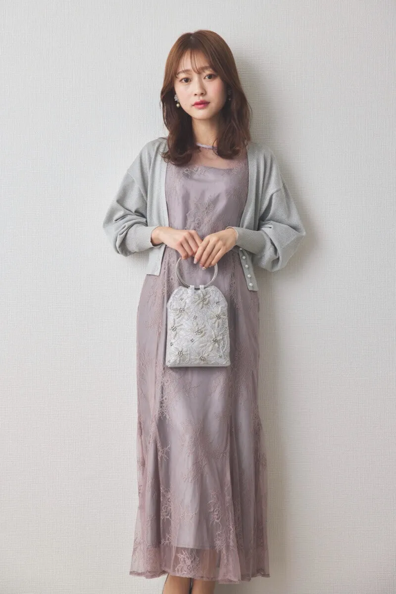 グレーのフラワー刺繍のミニポシェット