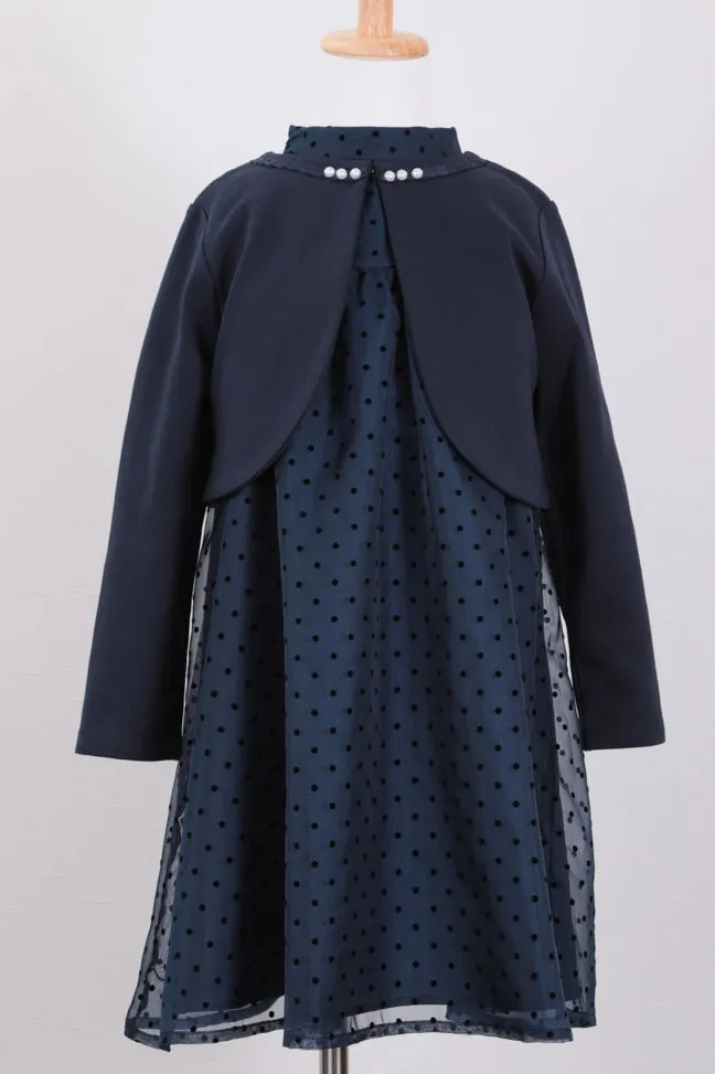 ネイビーのパールネックドットキッズフォーマルセット