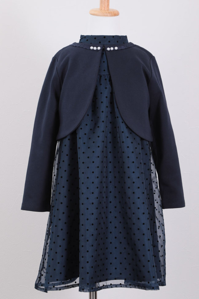 ネイビーのパールネックドットキッズフォーマルセット