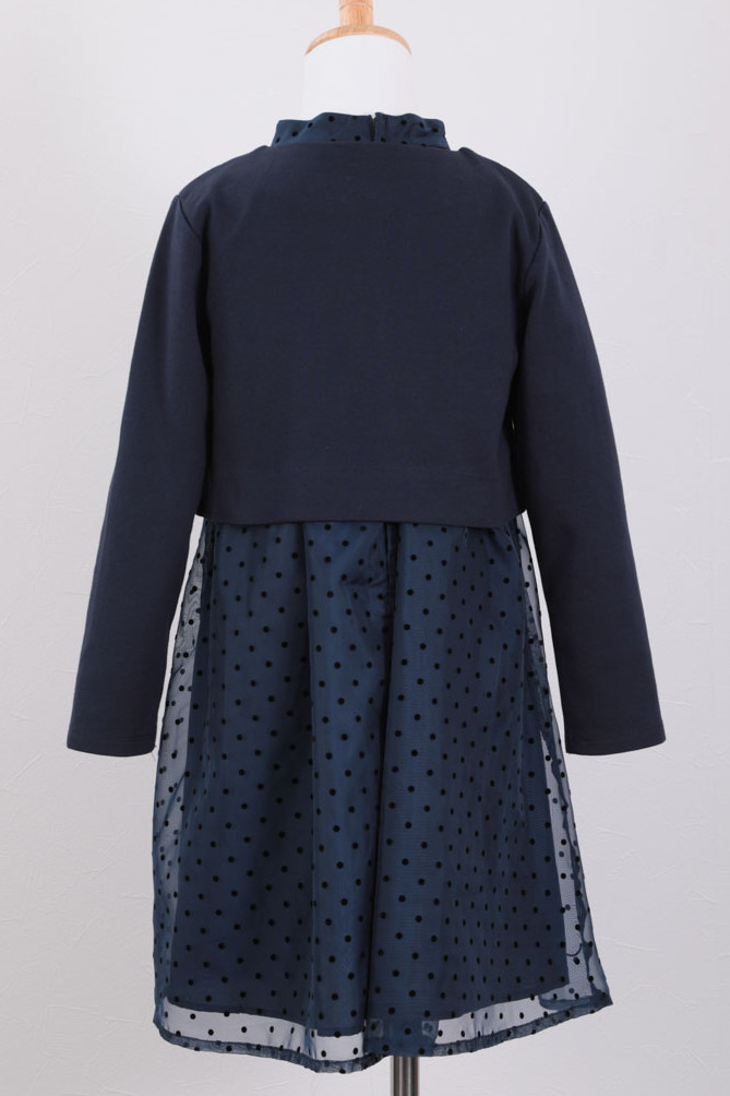 ネイビーのパールネックドットキッズフォーマルセット