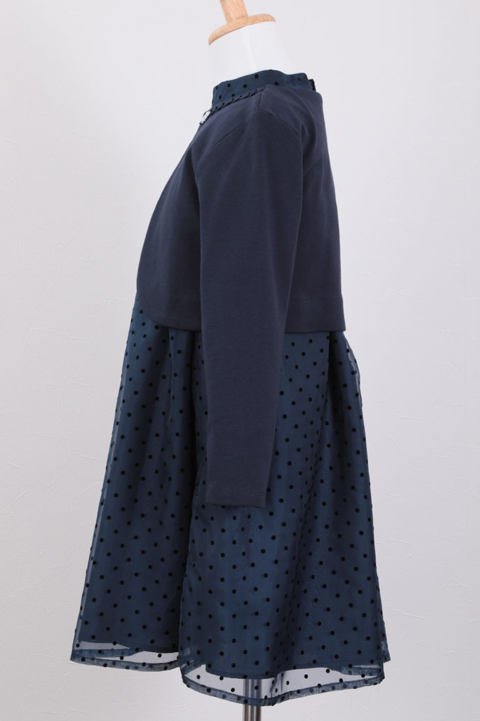 ネイビーのパールネックドットキッズフォーマルセット