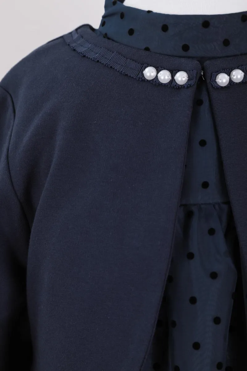 ネイビーのパールネックドットキッズフォーマルセット