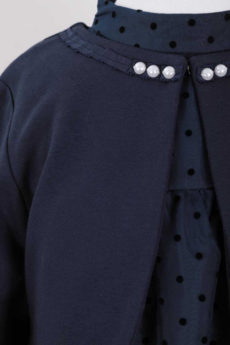 ネイビーのパールネックドットキッズフォーマルセット