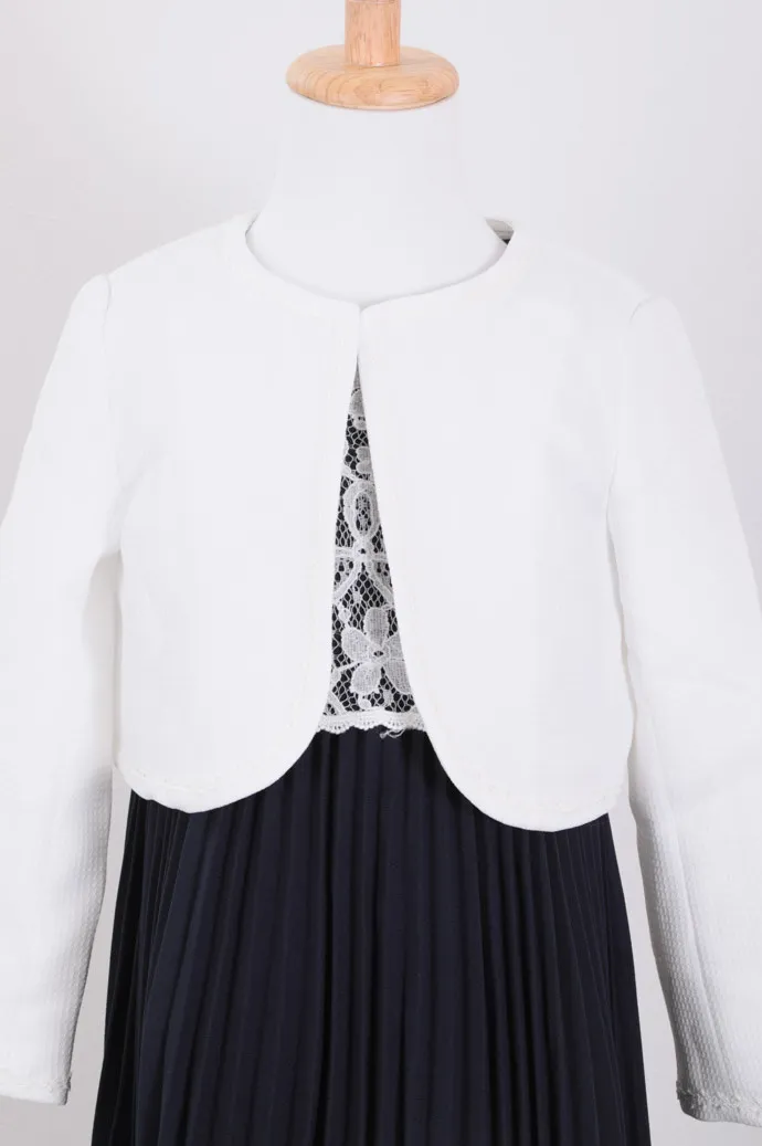 ネイビーのレースアクセントプリーツキッズフォーマルセット