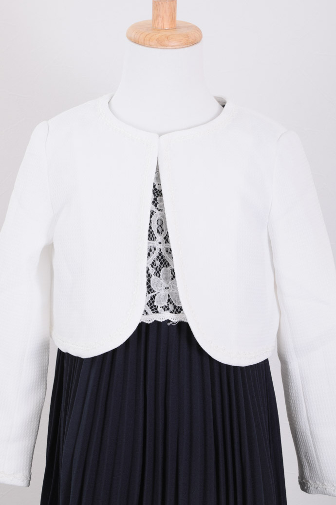 ネイビーのレースアクセントプリーツキッズフォーマルセット