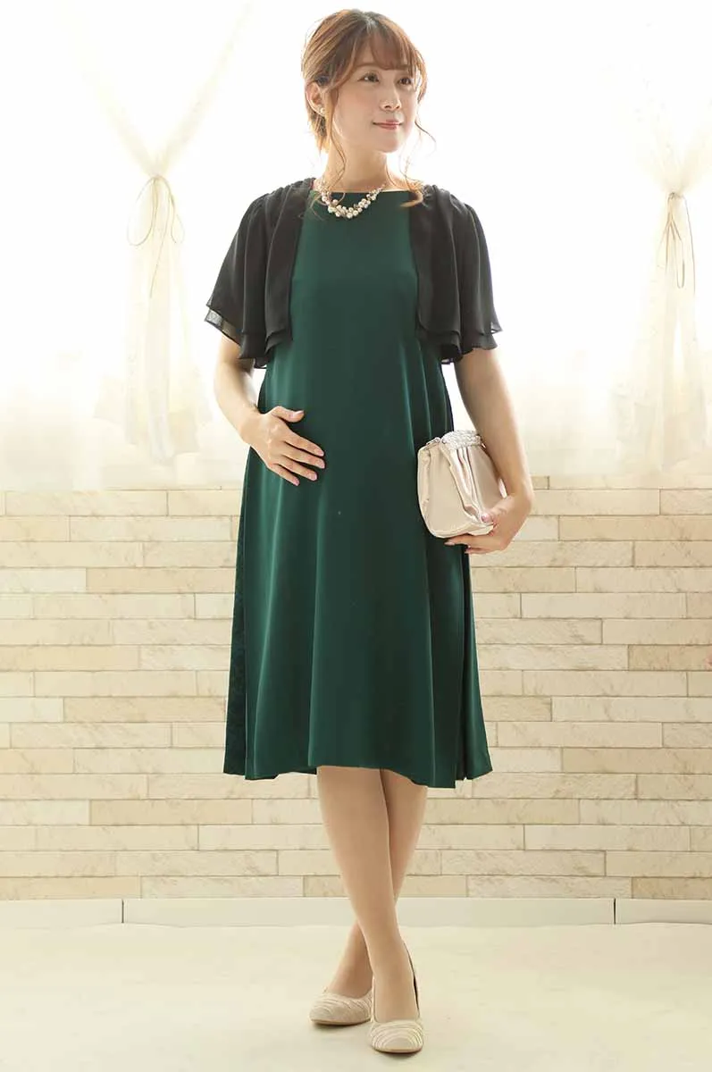 グリーンのウエストリボンサイドレースドレス