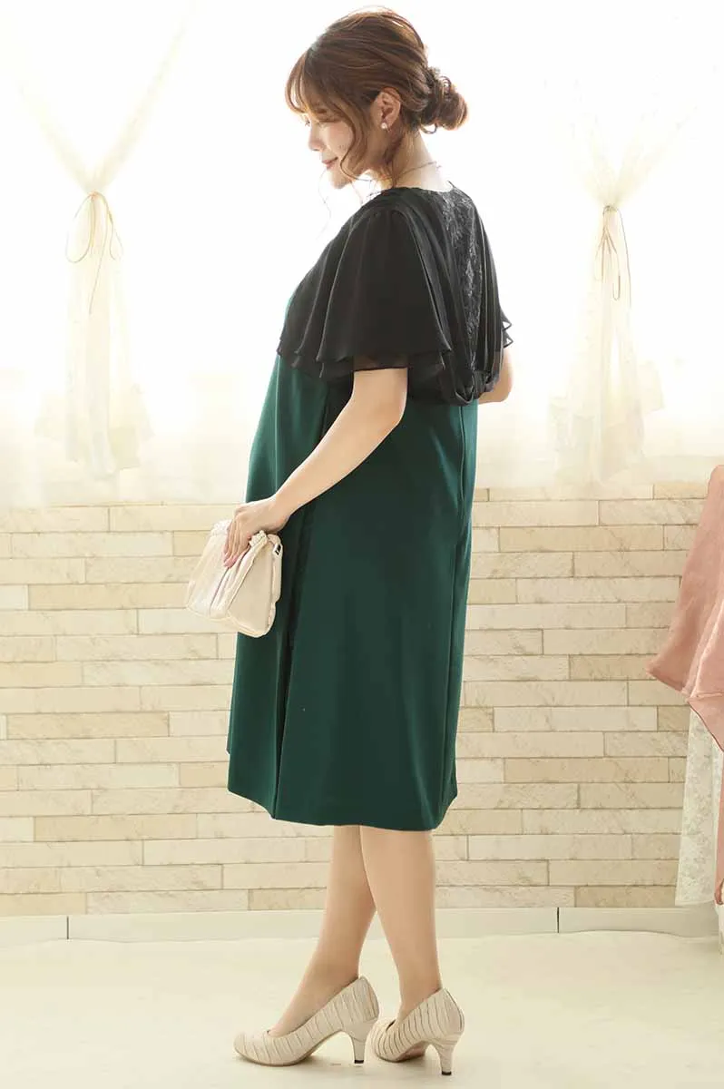 グリーンのウエストリボンサイドレースドレス