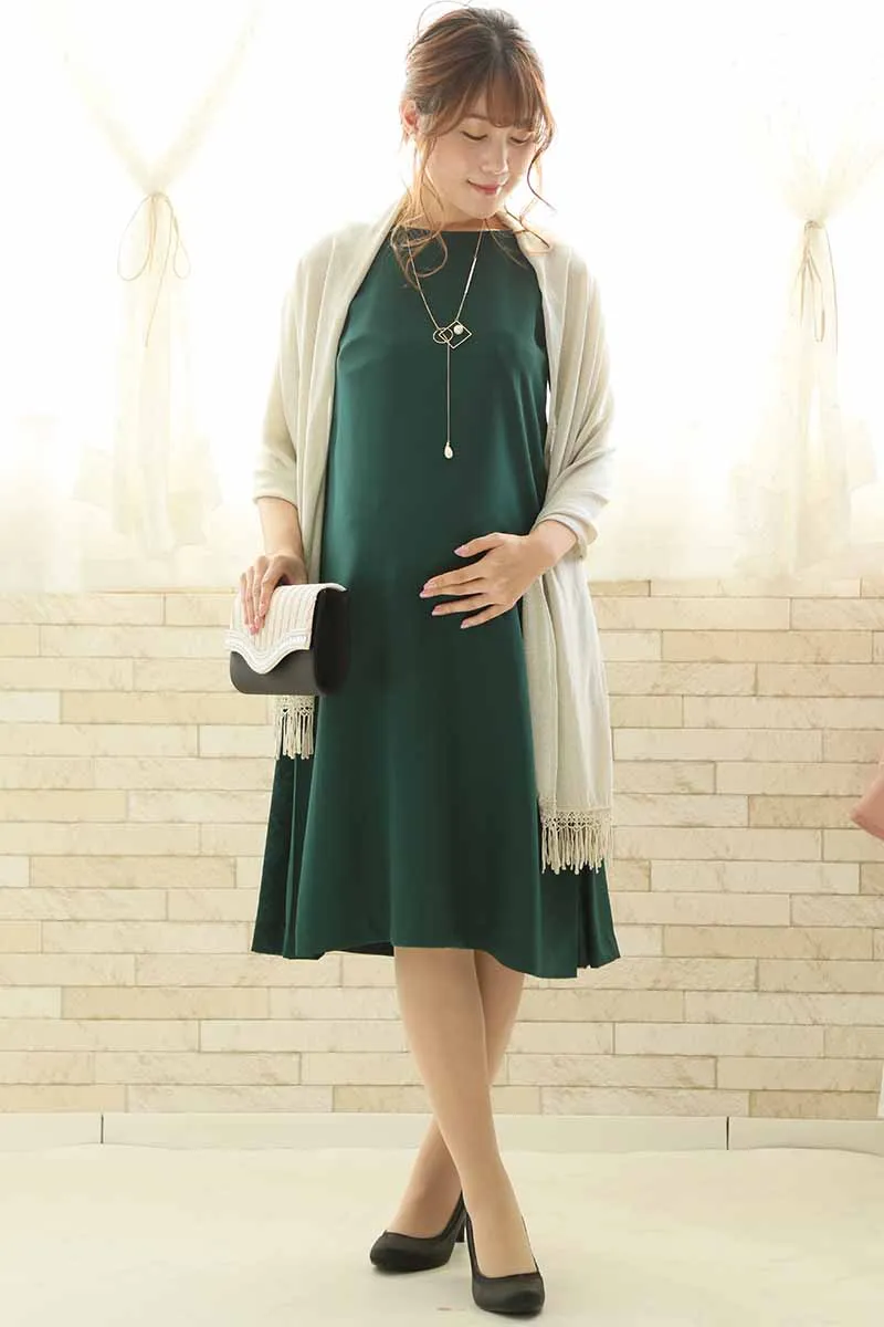 グリーンのウエストリボンサイドレースドレス