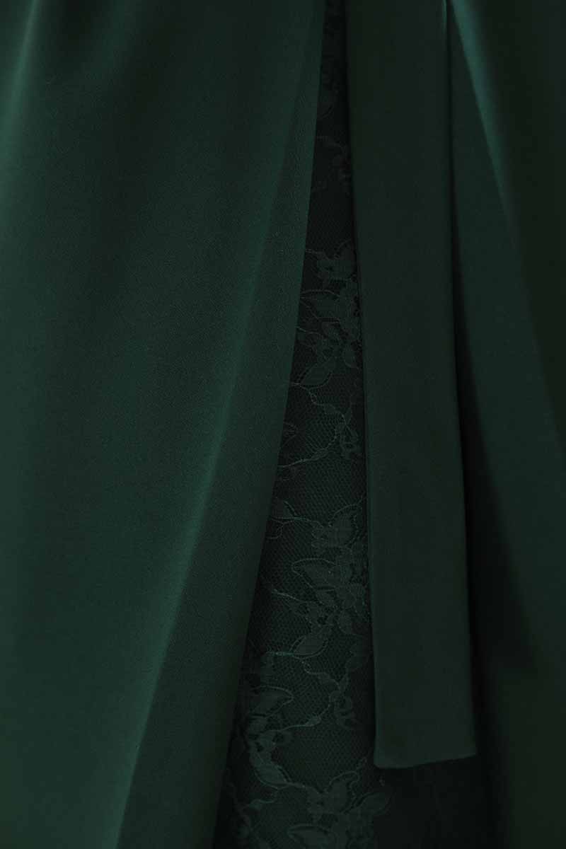グリーンのウエストリボンサイドレースドレス