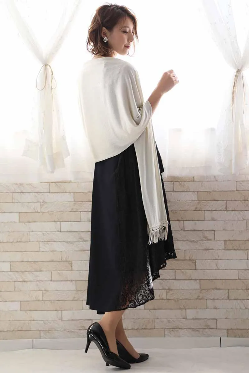 ネイビーのバイカラーレースアシンメトリードレス