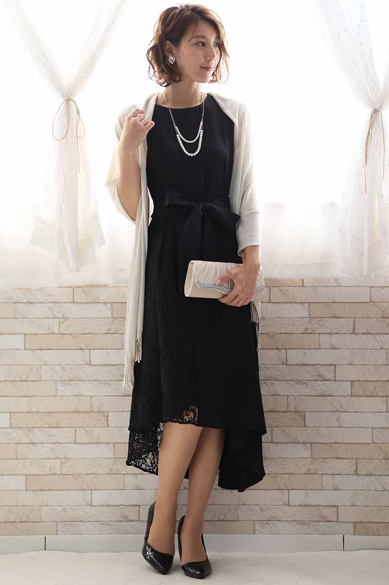 ネイビーのバイカラーレースドレスコーディネートセット