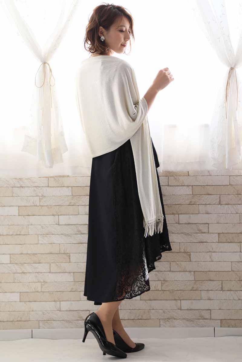 ネイビーのバイカラーレースドレスコーディネートセット