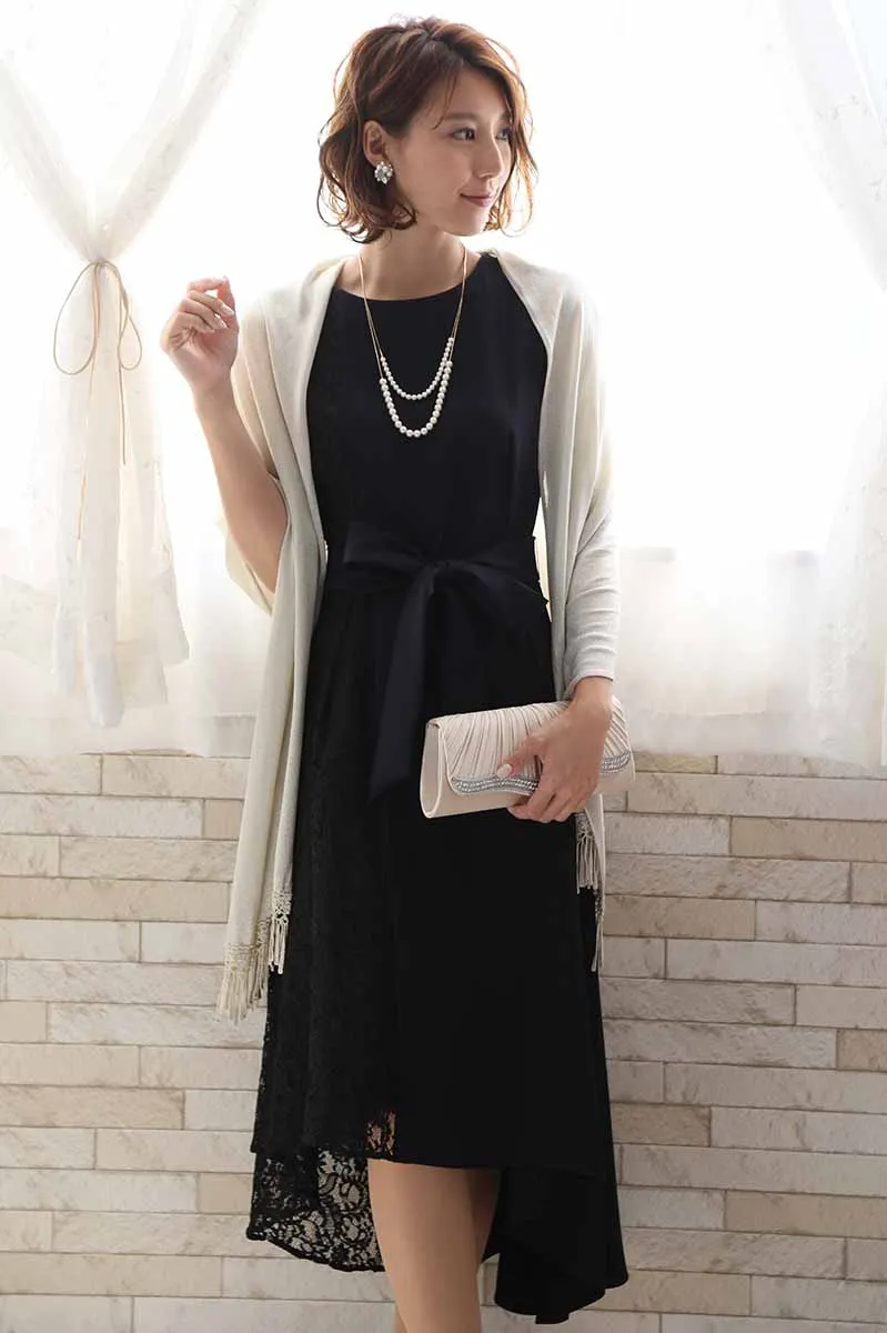 ネイビーのバイカラーレースドレスコーディネートセット