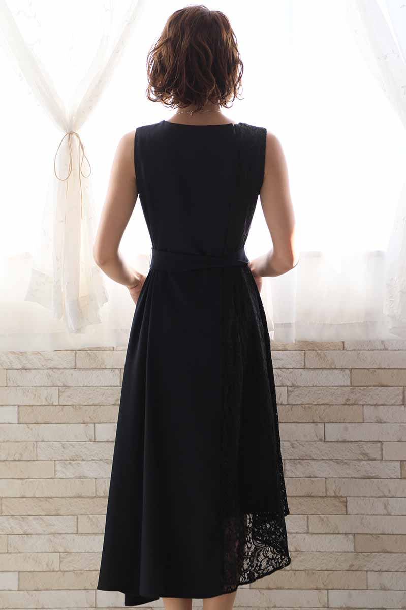 ネイビーのバイカラーレースドレスコーディネートセット