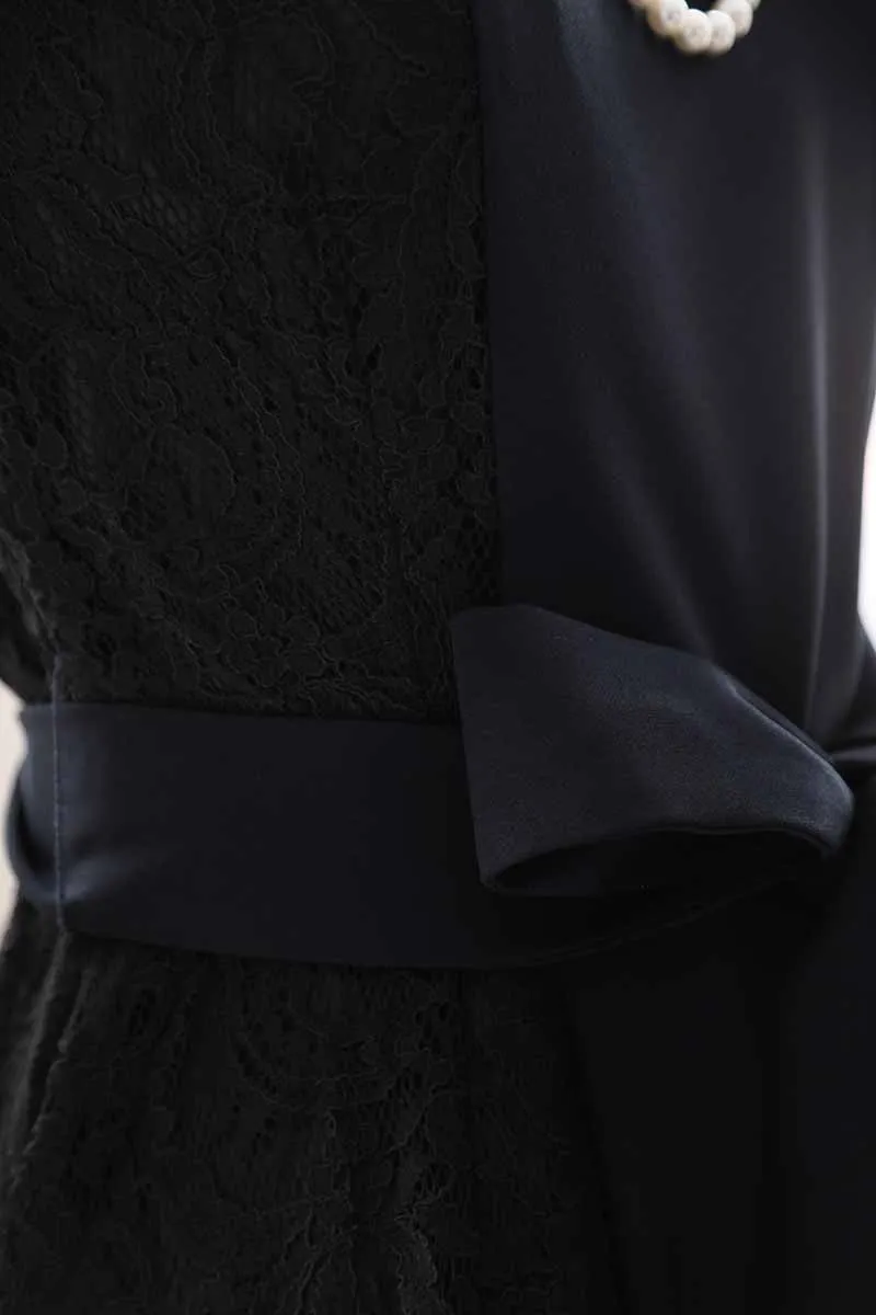 ネイビーのバイカラーレースドレスコーディネートセット