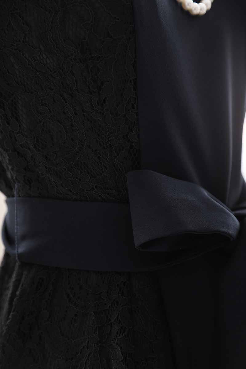 ネイビーのバイカラーレースドレスコーディネートセット