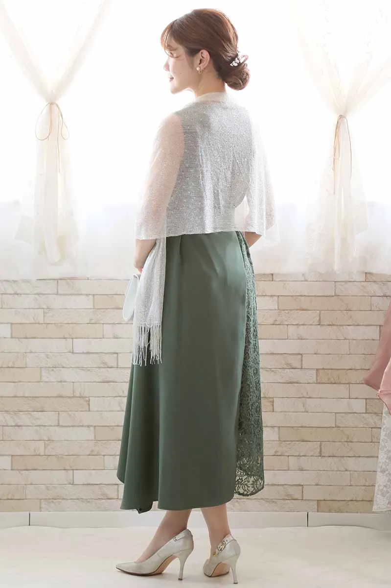 グリーンのバイカラーレースドレスコーディネートセット
