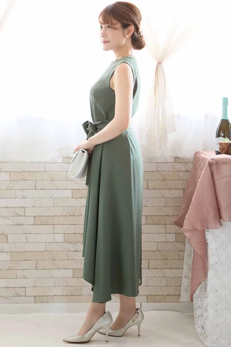 グリーンのバイカラーレースドレスコーディネートセット