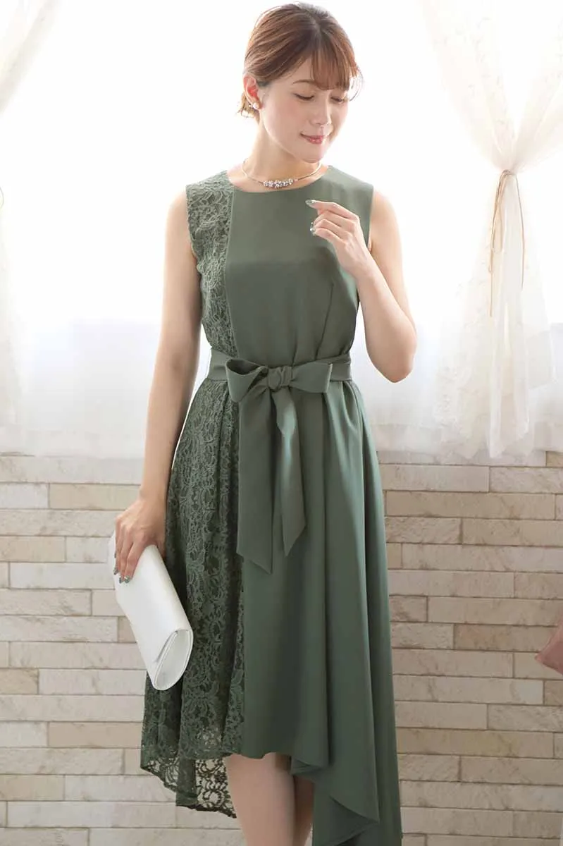 グリーンのバイカラーレースドレスコーディネートセット