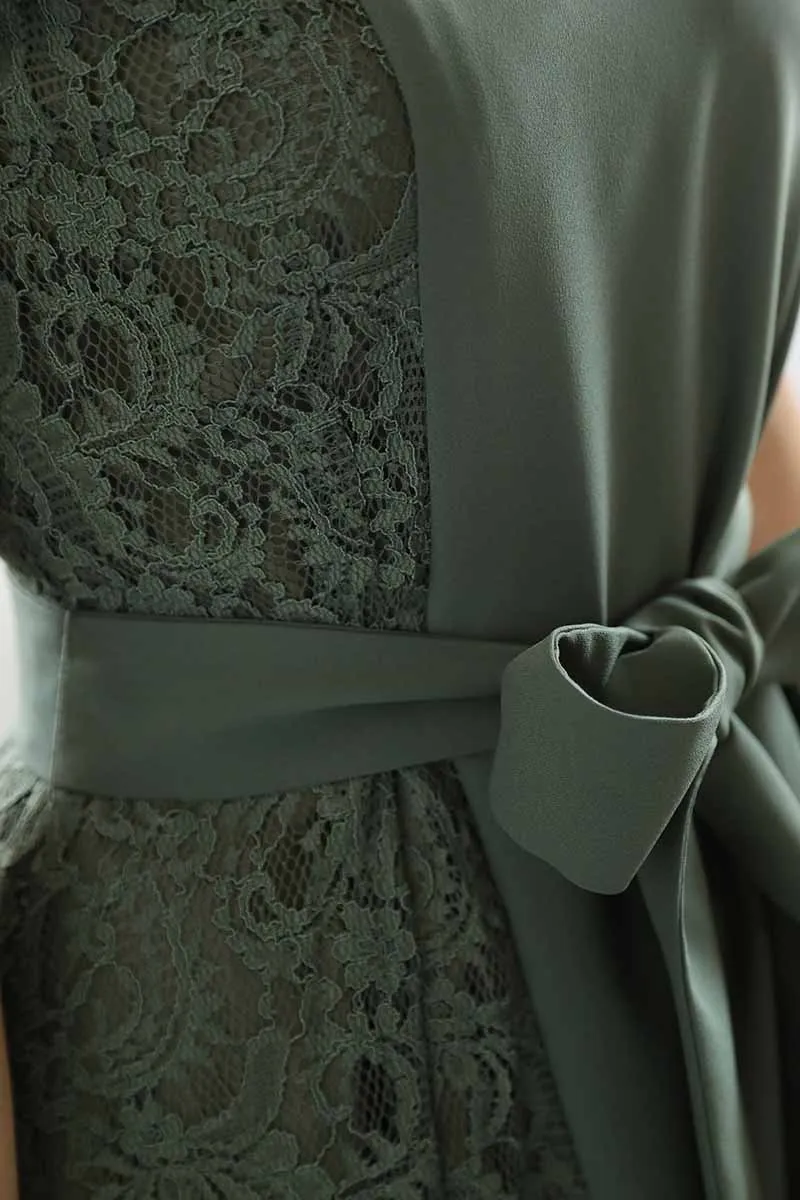 グリーンのバイカラーレースドレスコーディネートセット