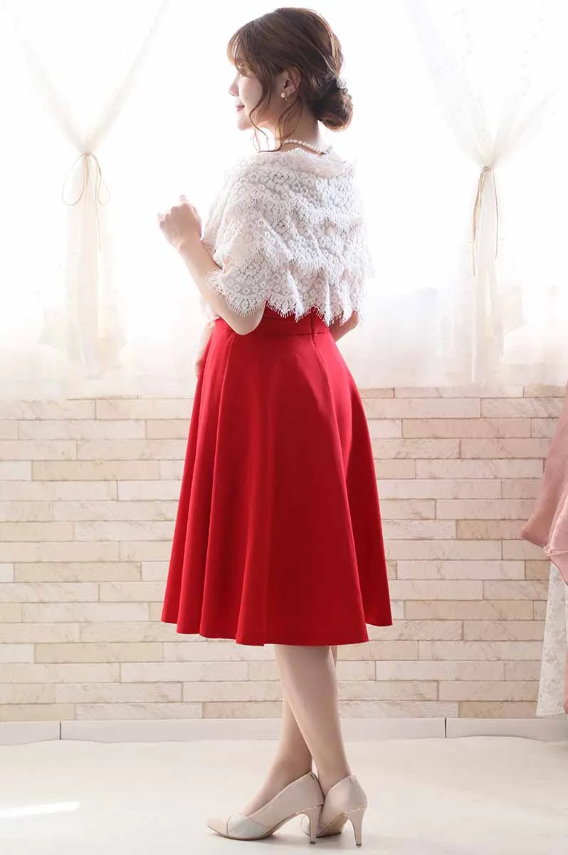 レッドのビスチェ風ノースリーブドレス