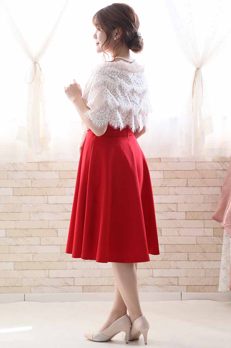 レッドのビスチェ風ノースリーブドレス