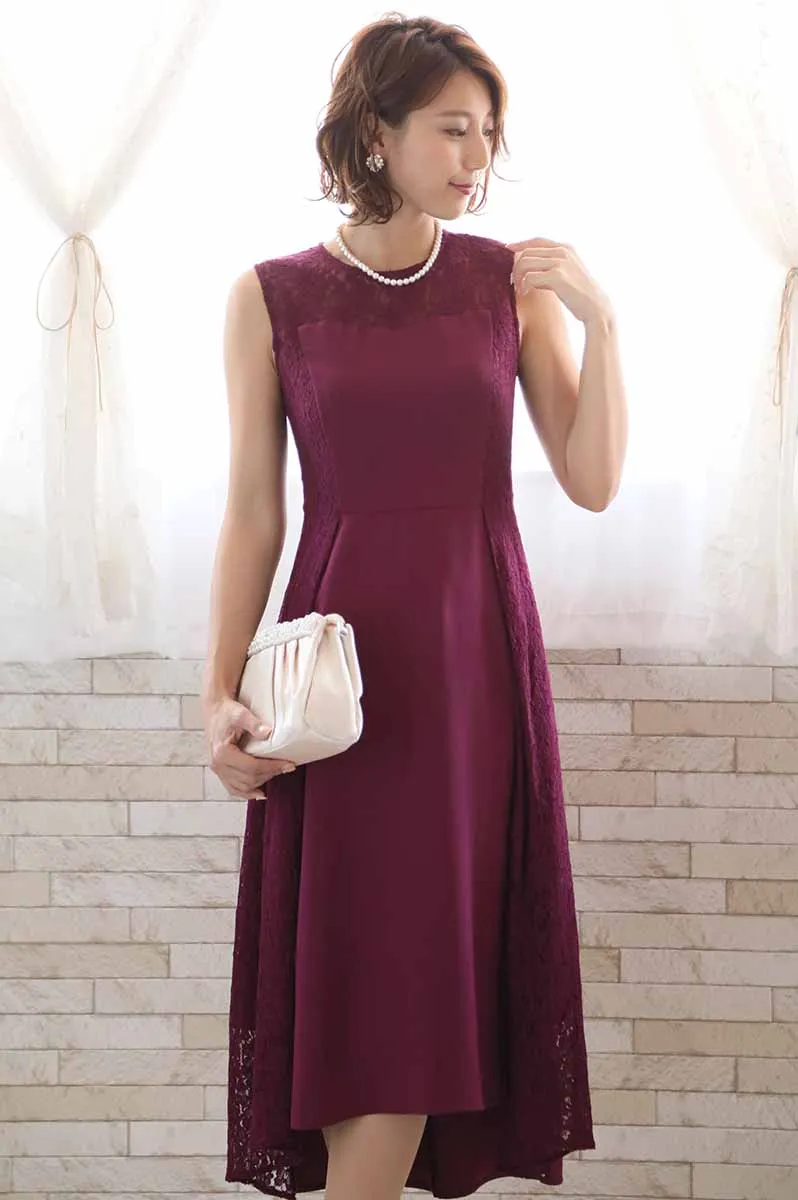 パープルのサイドレースフィッシュテールドレス