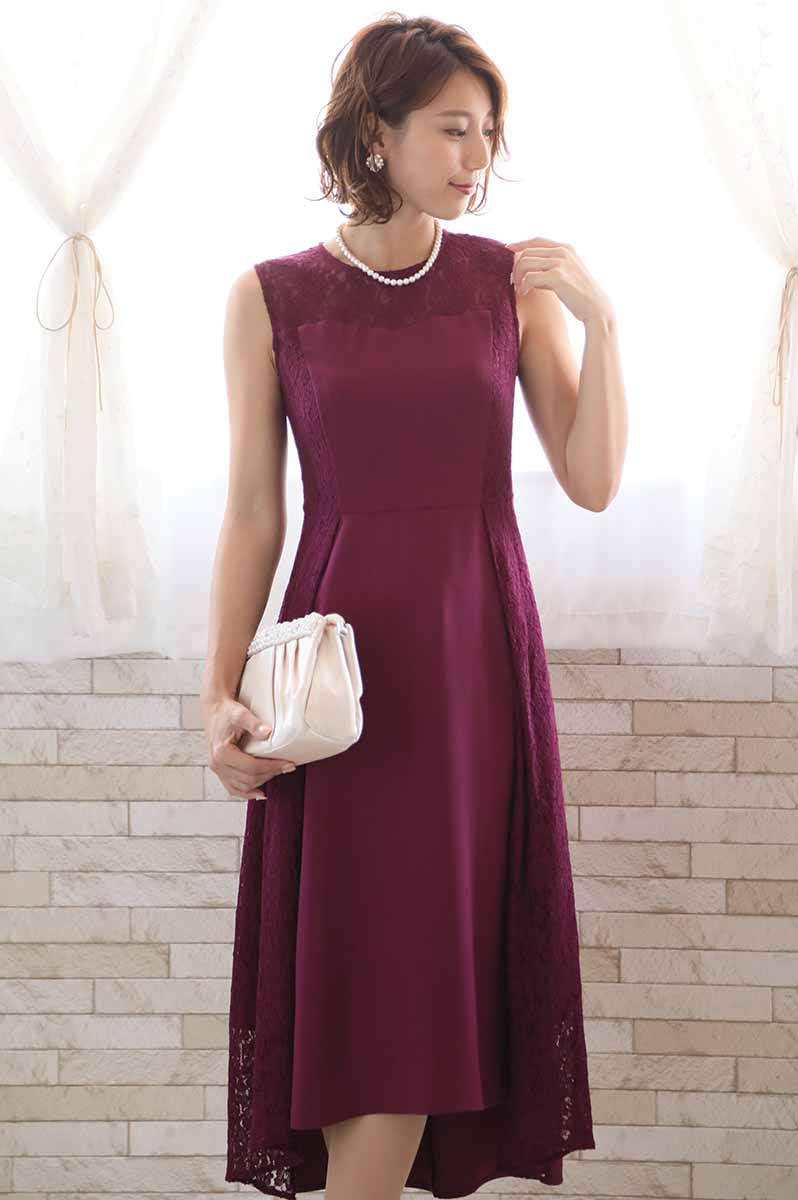 パープルのサイドレースフィッシュテールドレス