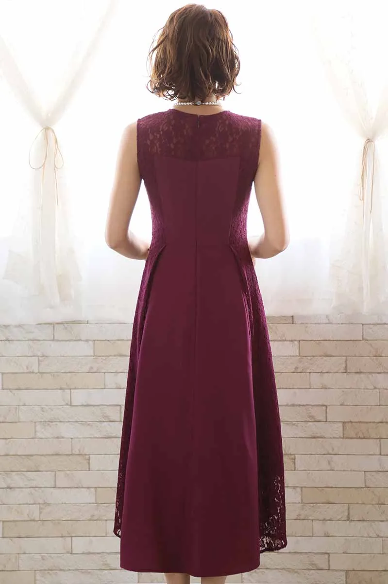 パープルのサイドレースフィッシュテールドレス