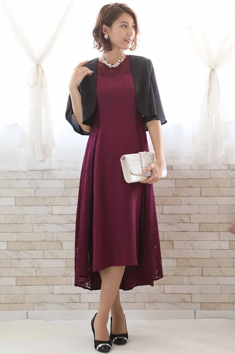 パープルのサイドレースフィッシュテールドレス