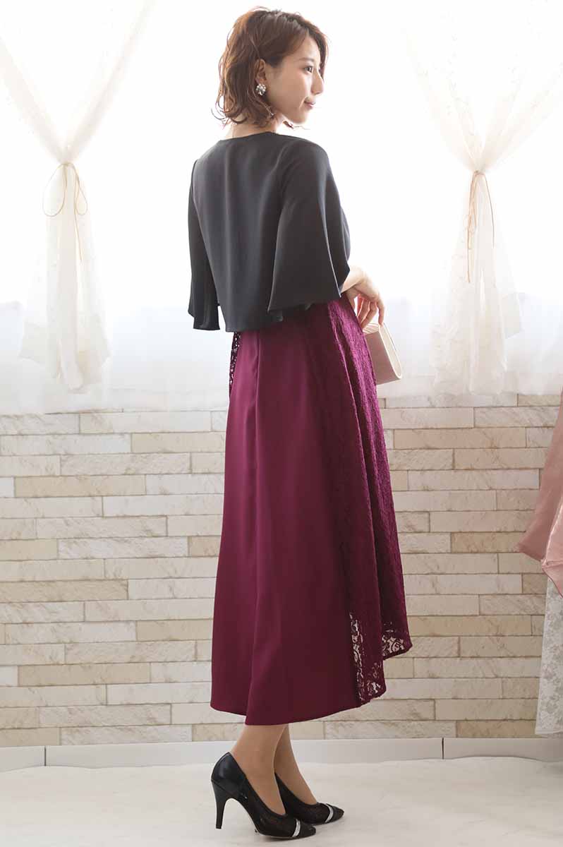 パープルのサイドレースフィッシュテールドレス