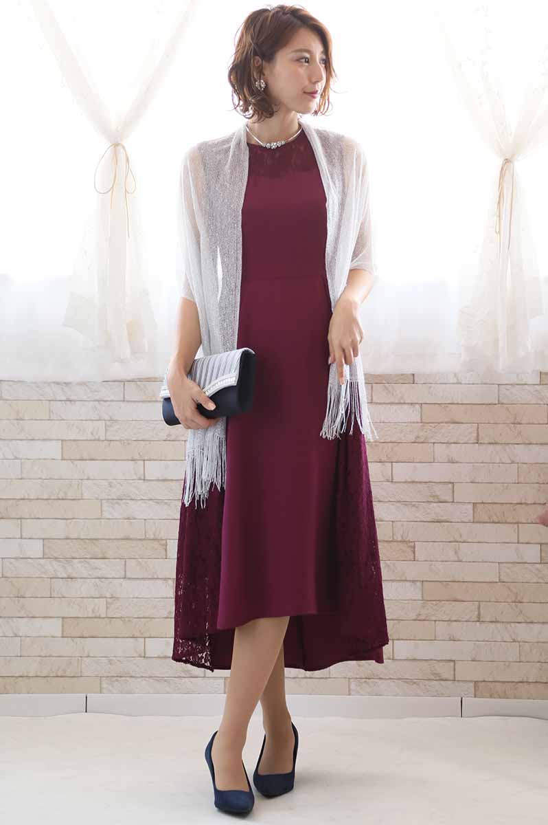 パープルのサイドレースフィッシュテールドレス