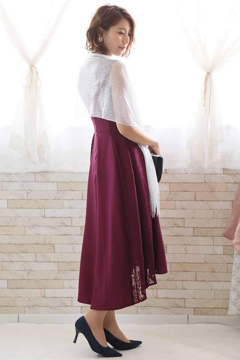 パープルのサイドレースフィッシュテールドレス