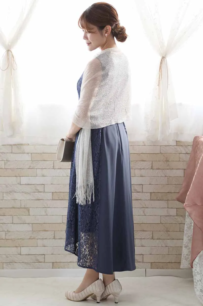 ブルーグレーのサイドレースフィッシュテールドレス