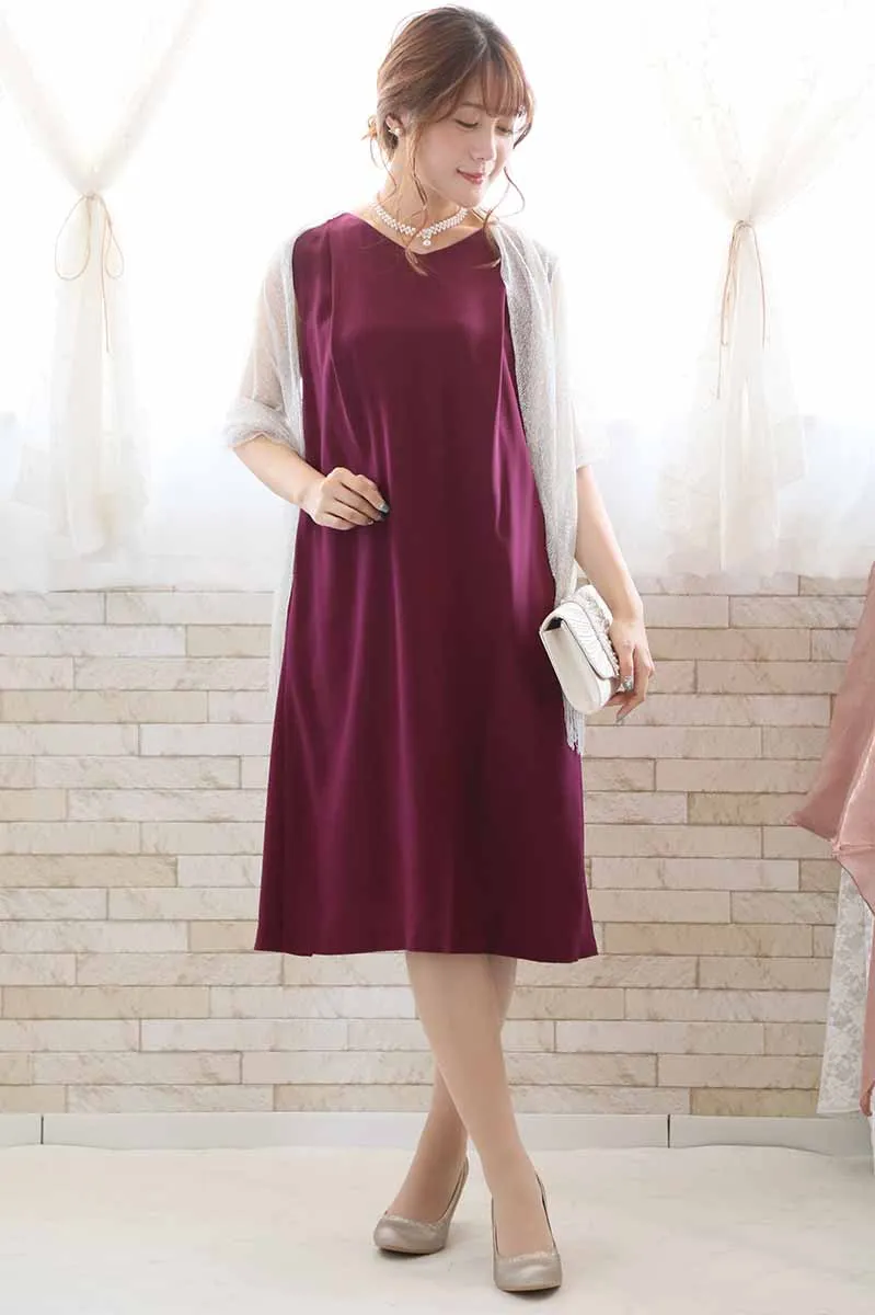 ワインレッドのプリーツレース2wayドレス
