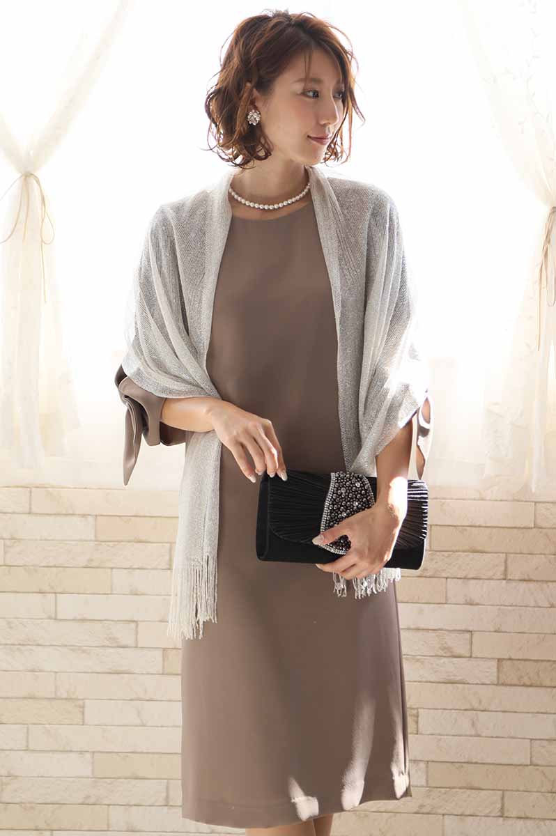 ブラウンのレーススリーブIラインドレス